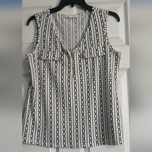 Women’s Sleeveless Zip-Front Top - Chain Print White/Black